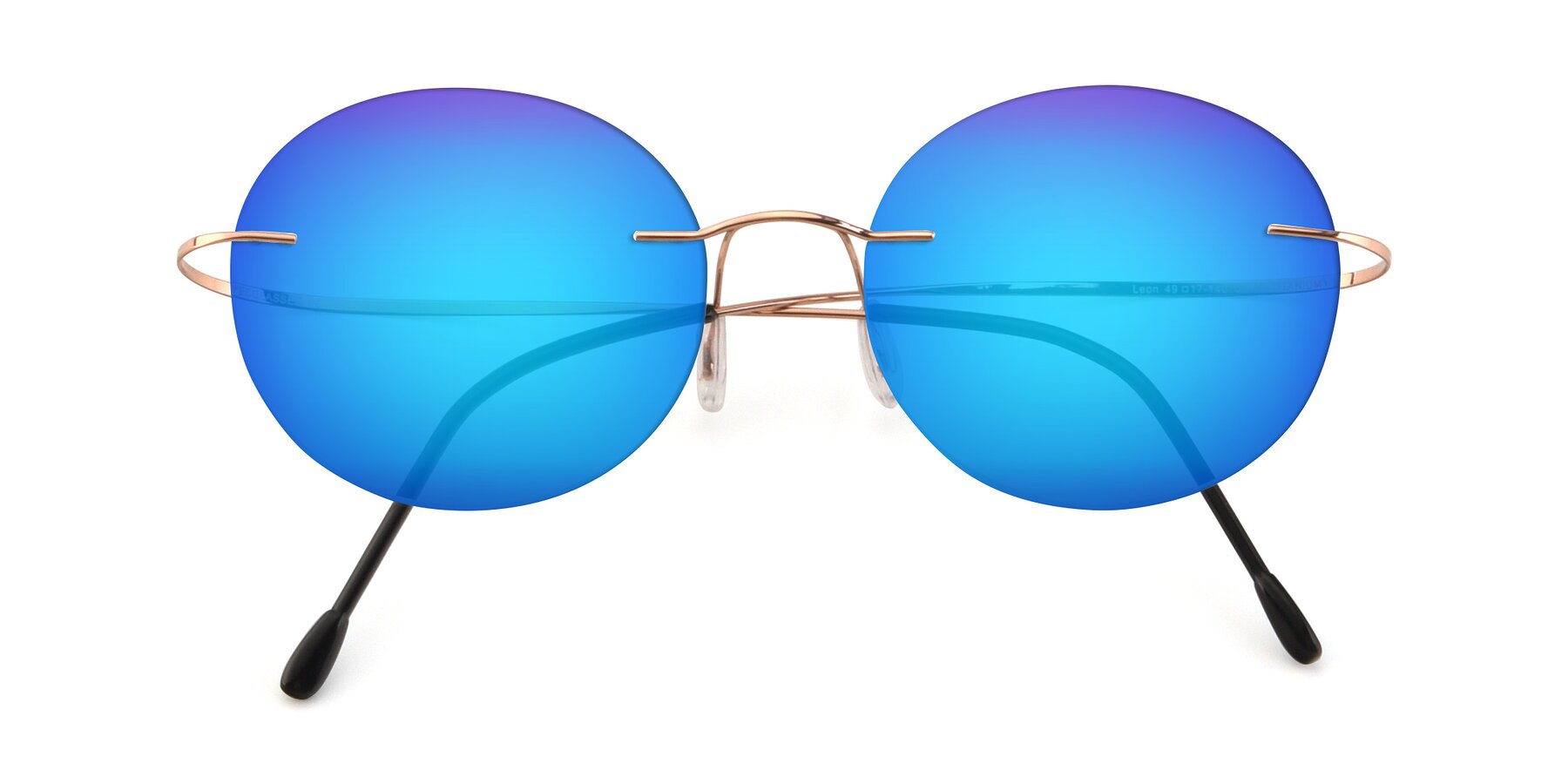Folded Front of Leon in Rose Gold with Blue Mirrored Lenses