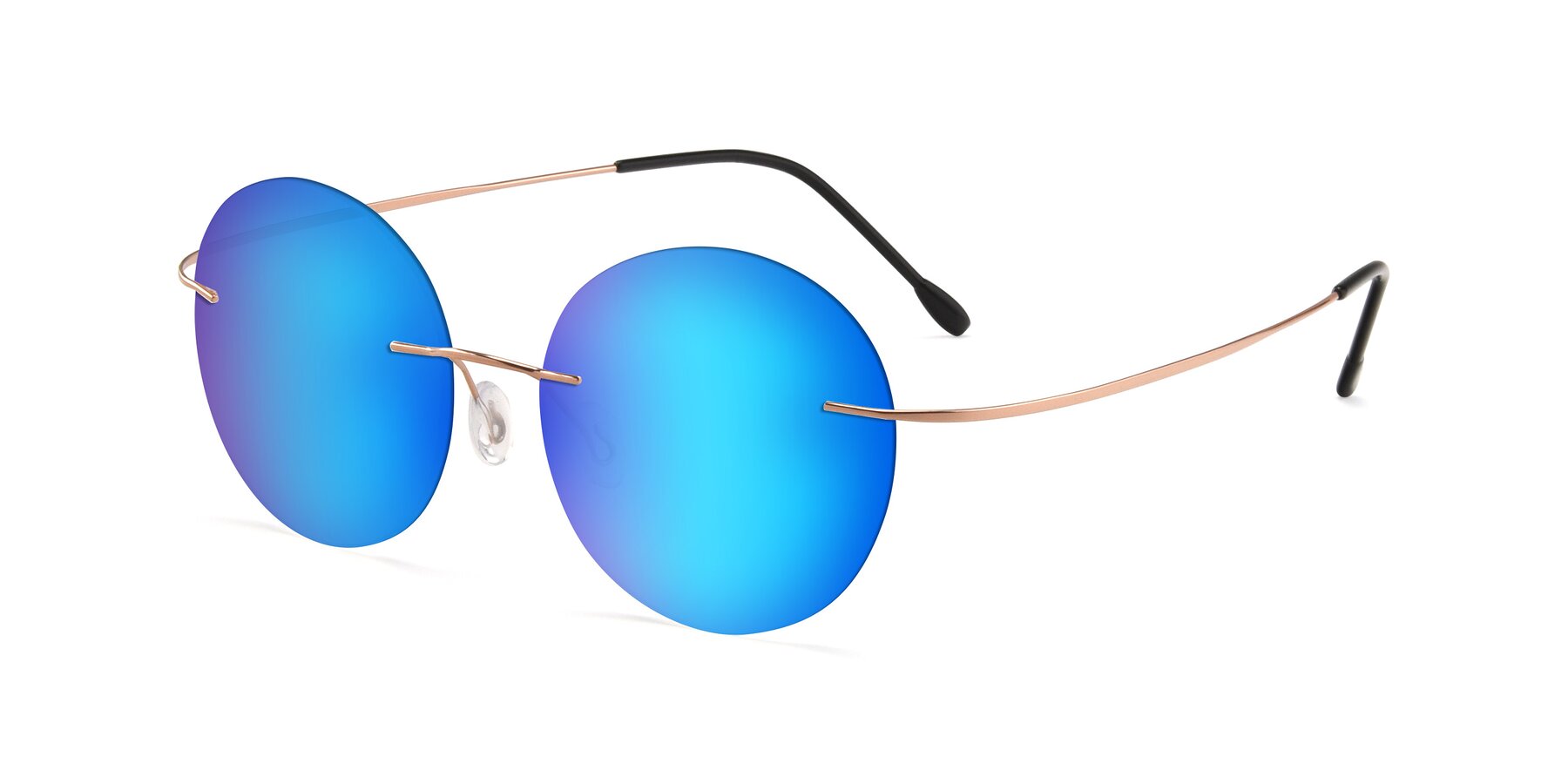 Angle of Leon in Rose Gold with Blue Mirrored Lenses
