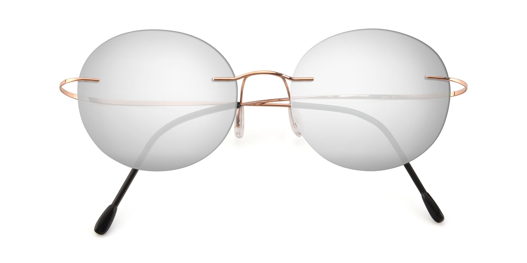 Folded Front of Leon in Rose Gold with Silver Mirrored Lenses
