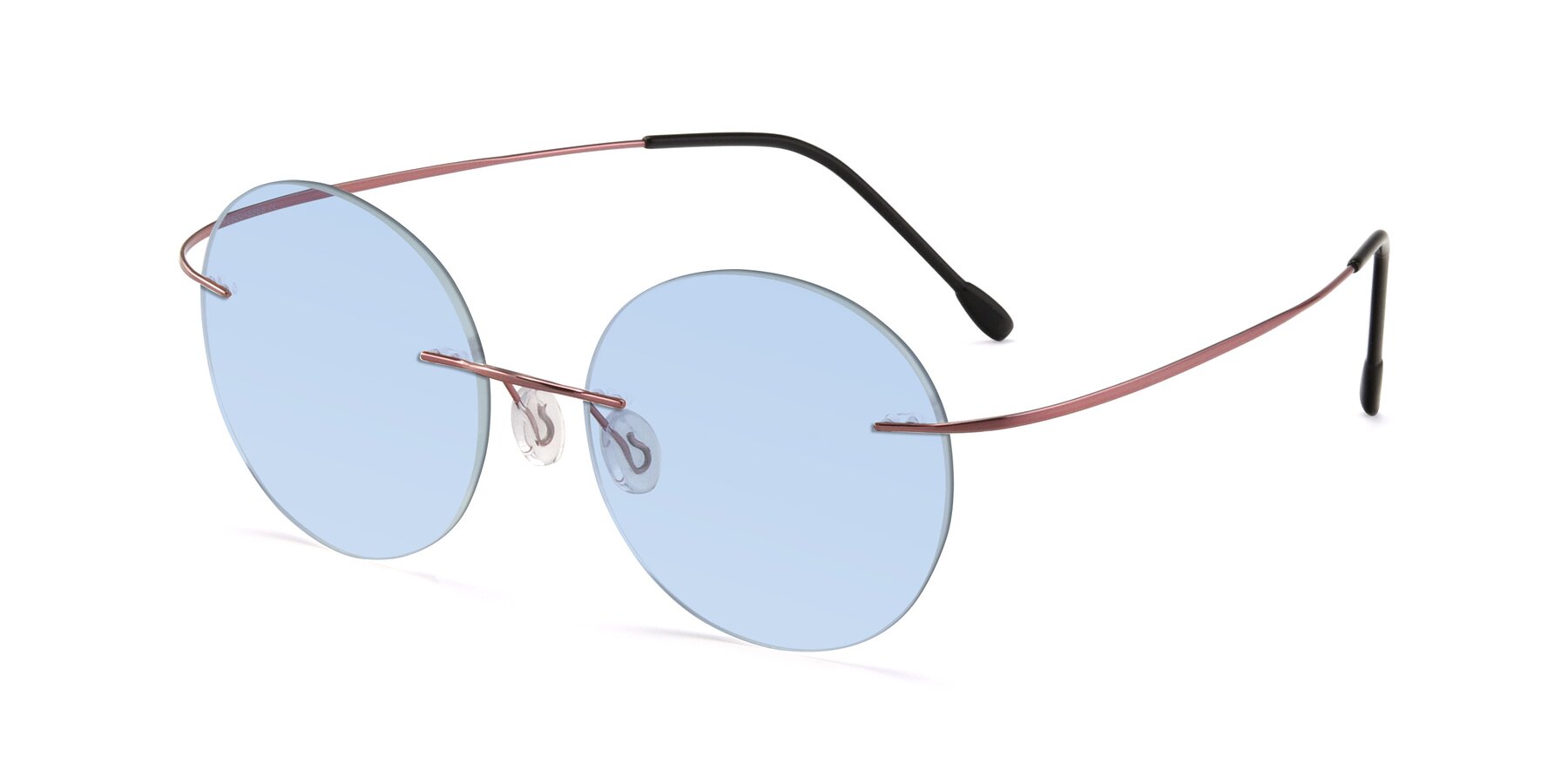 Angle of Leon in Light Pink with Light Blue Tinted Lenses