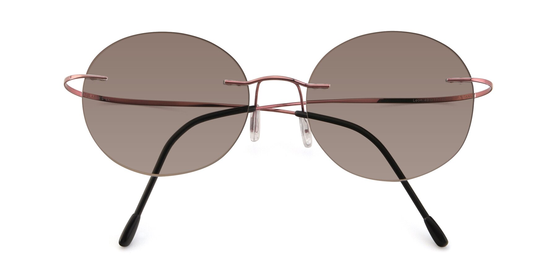 Folded Front of Leon in Light Pink with Medium Brown Tinted Lenses