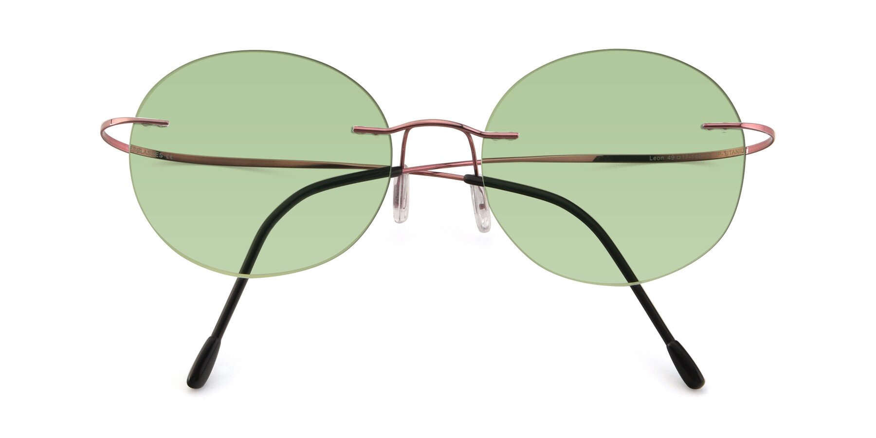 Folded Front of Leon in Light Pink with Medium Green Tinted Lenses