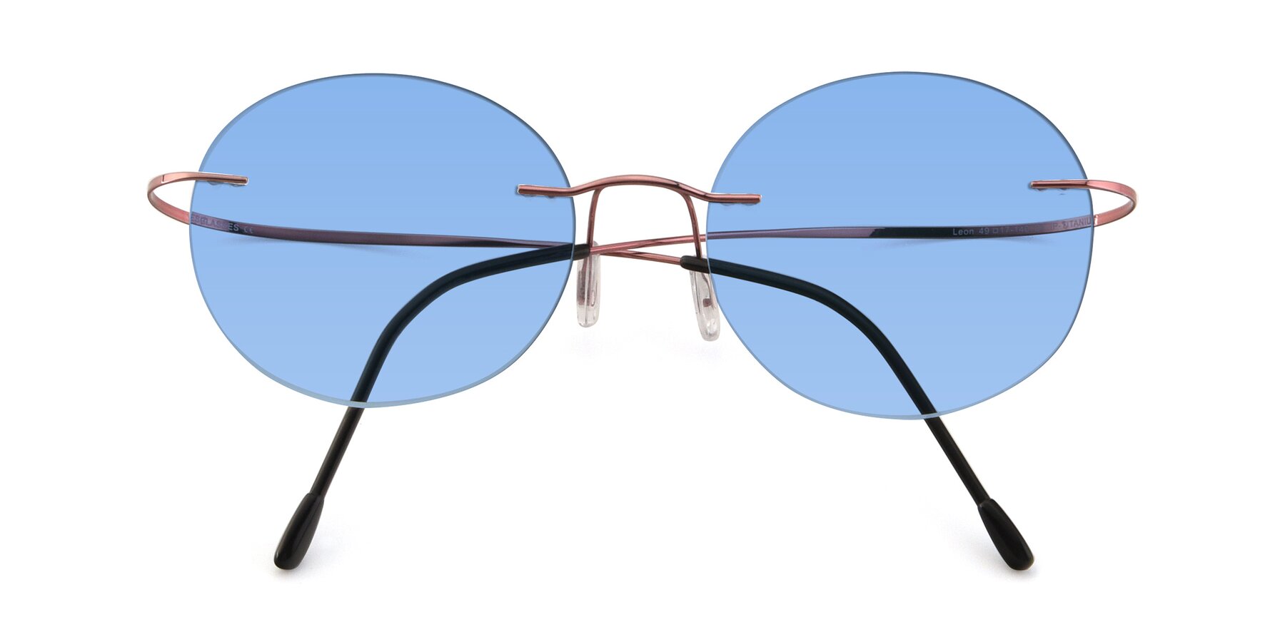 Folded Front of Leon in Light Pink with Medium Blue Tinted Lenses