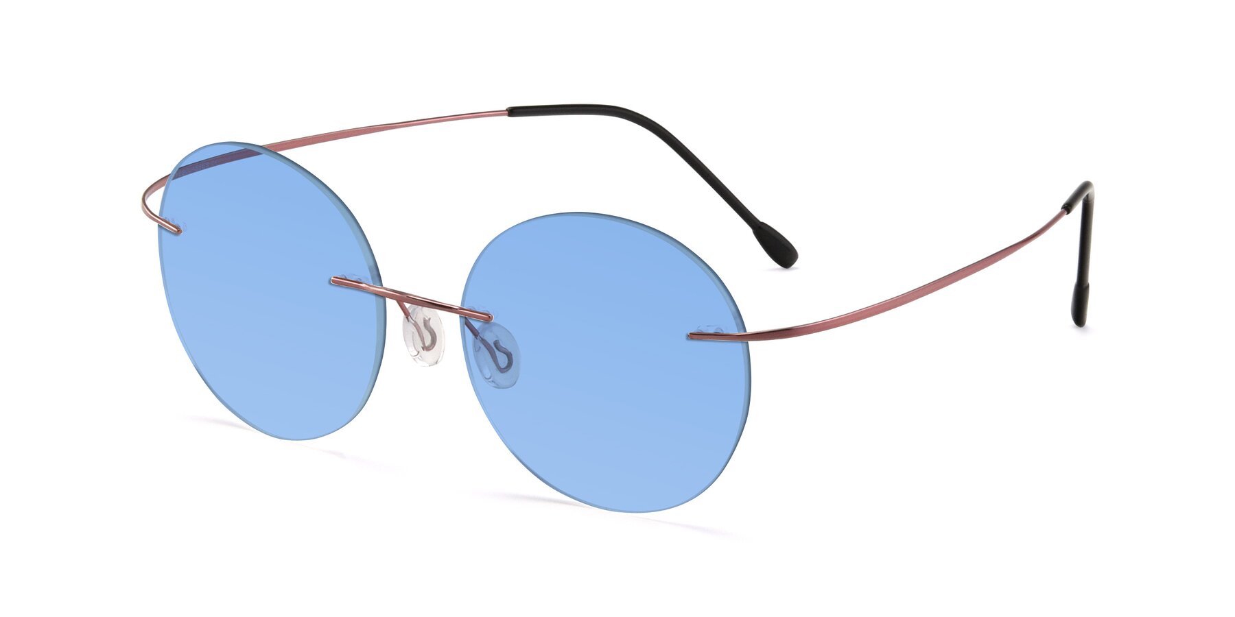 Angle of Leon in Light Pink with Medium Blue Tinted Lenses