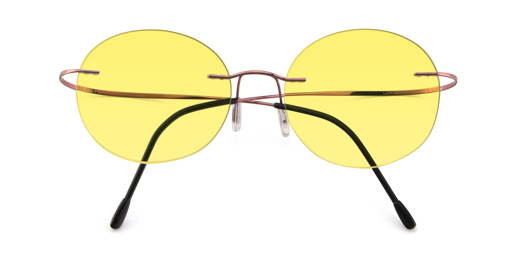 Folded Front of Leon in Light Pink with Medium Yellow Tinted Lenses