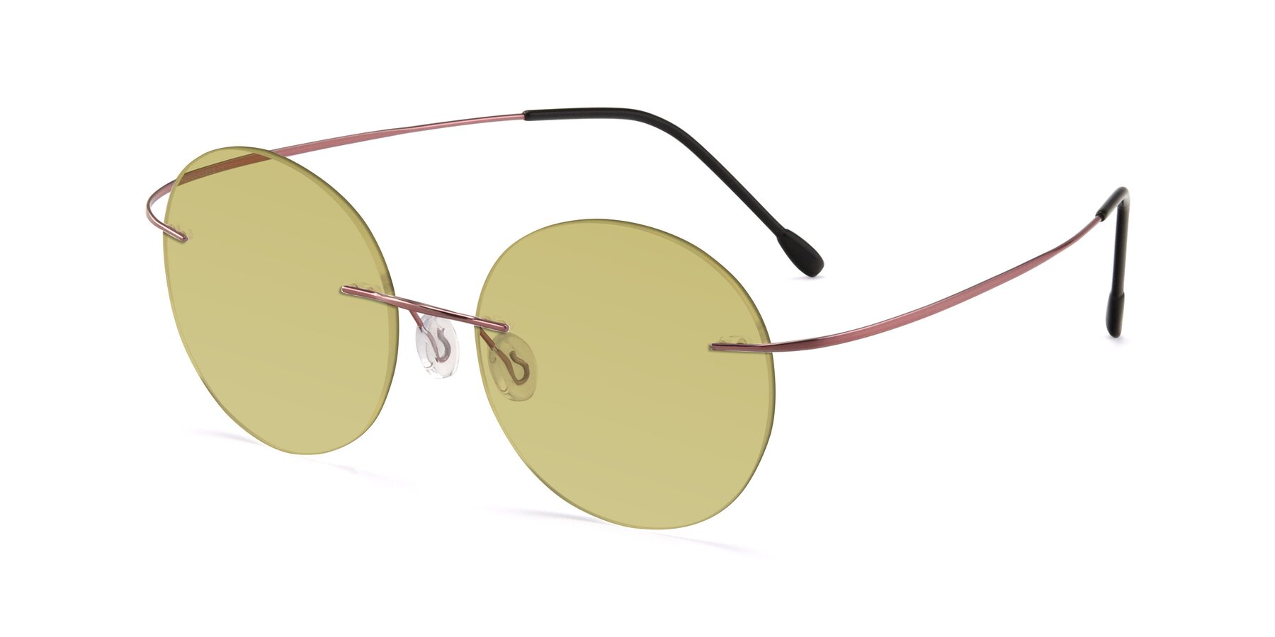 Angle of Leon in Light Pink with Medium Champagne Tinted Lenses