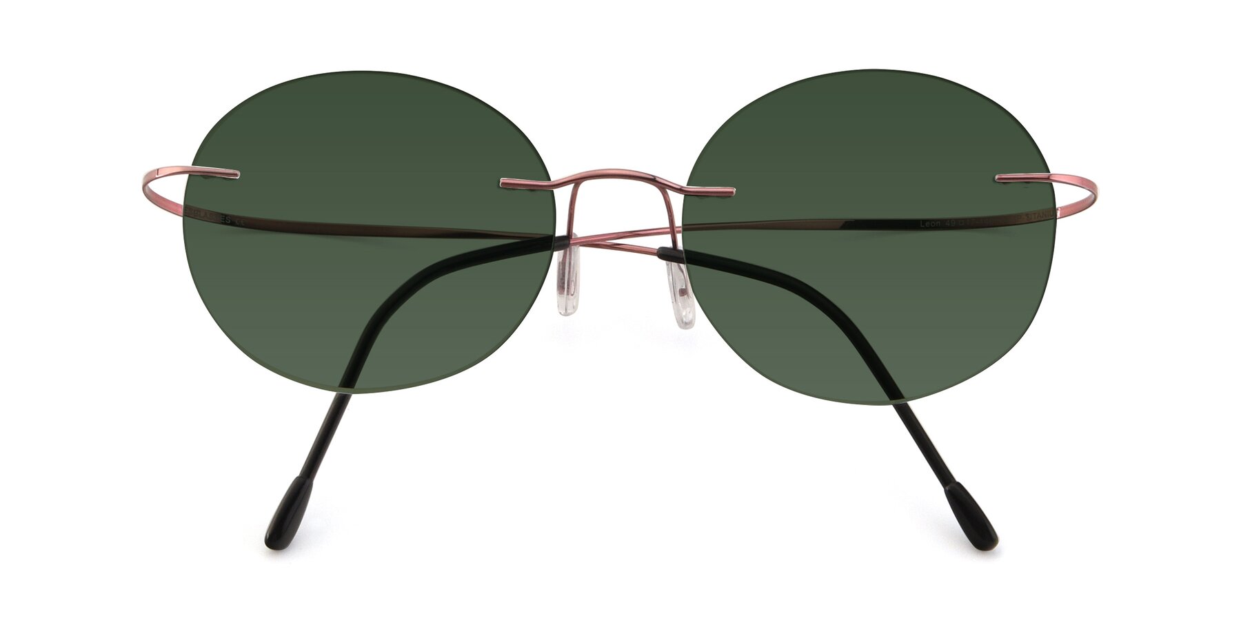 Folded Front of Leon in Light Pink with Green Tinted Lenses