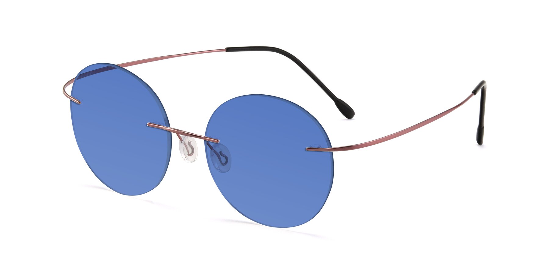 Angle of Leon in Light Pink with Blue Tinted Lenses