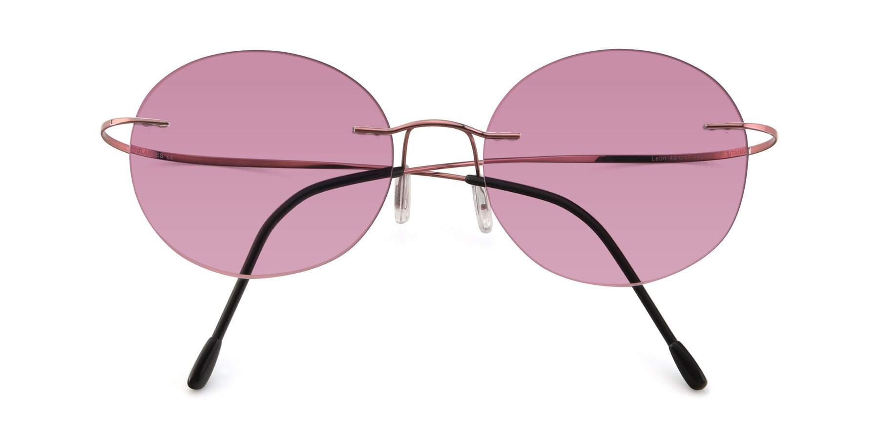 Folded Front of Leon in Light Pink with Medium Wine Tinted Lenses