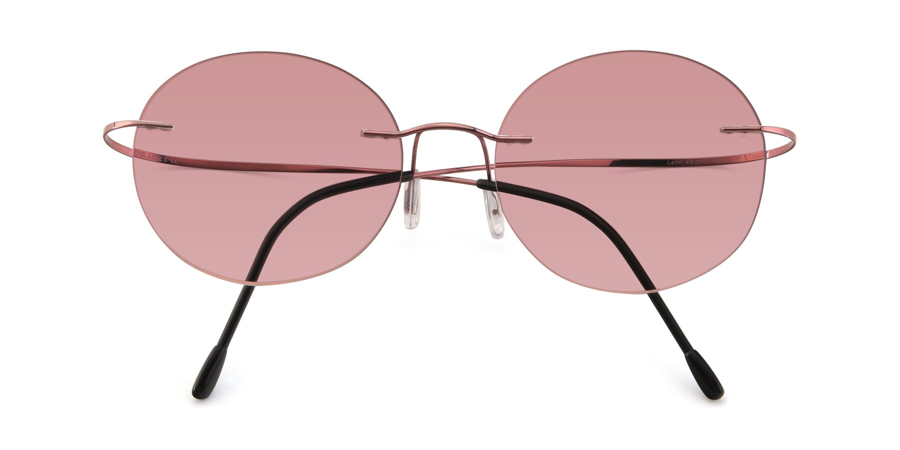 Folded Front of Leon in Light Pink with Medium Garnet Tinted Lenses