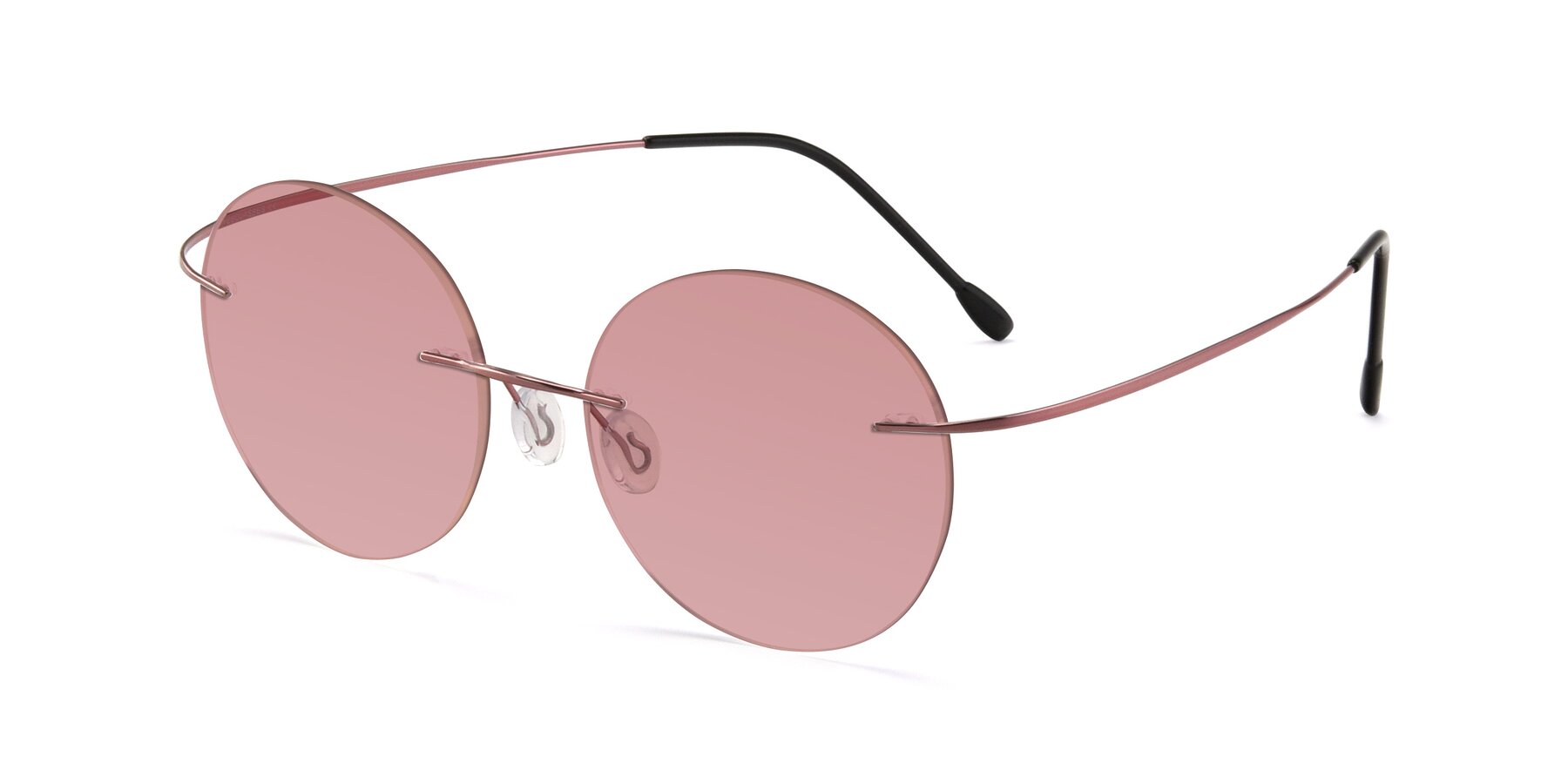 Angle of Leon in Light Pink with Medium Garnet Tinted Lenses