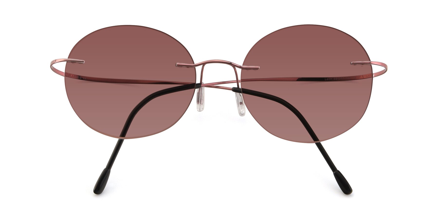 Folded Front of Leon in Light Pink with Garnet Tinted Lenses