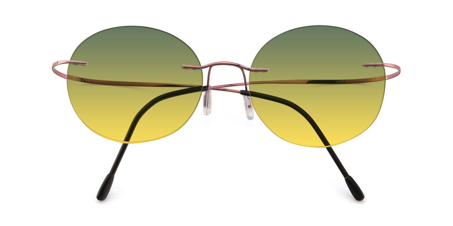 Folded Front of Leon in Light Pink with Green / Yellow Gradient Lenses