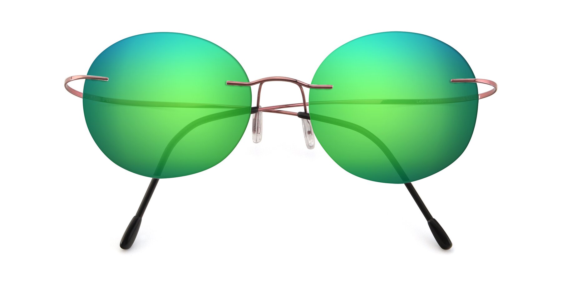 Folded Front of Leon in Light Pink with Green Mirrored Lenses