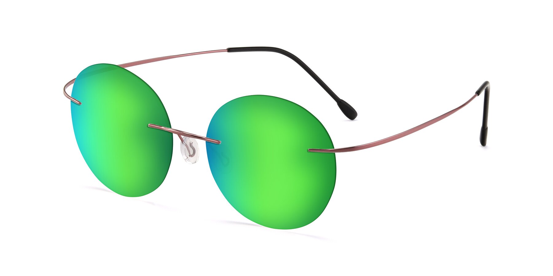 Angle of Leon in Light Pink with Green Mirrored Lenses