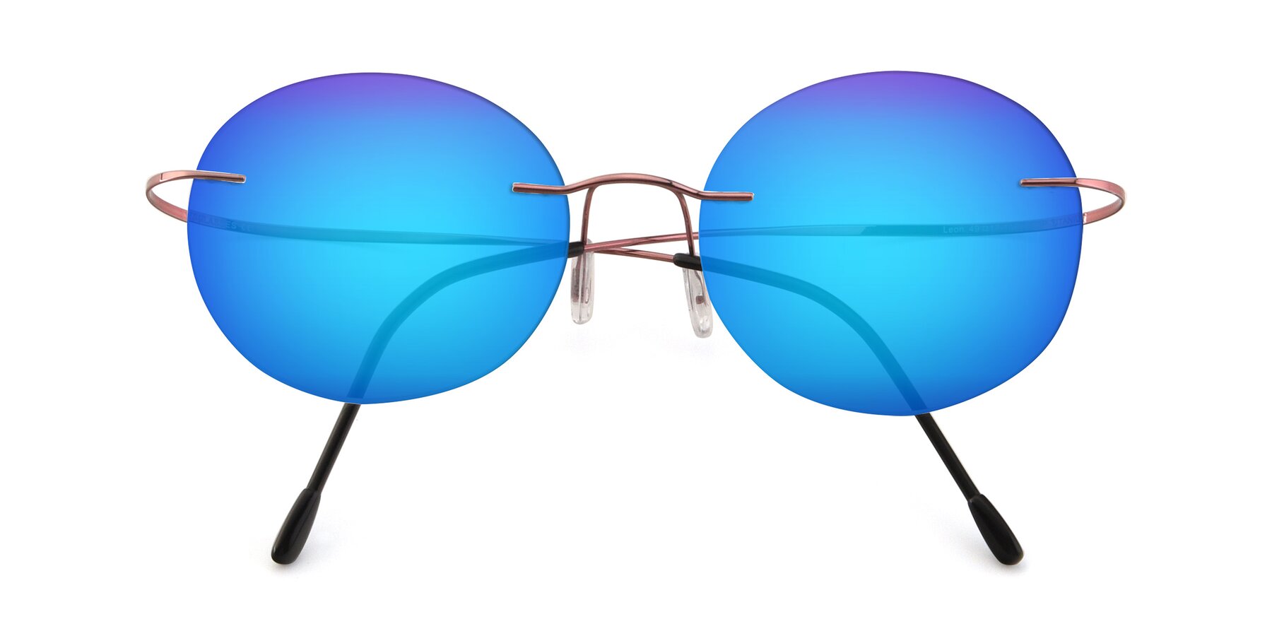 Folded Front of Leon in Light Pink with Blue Mirrored Lenses