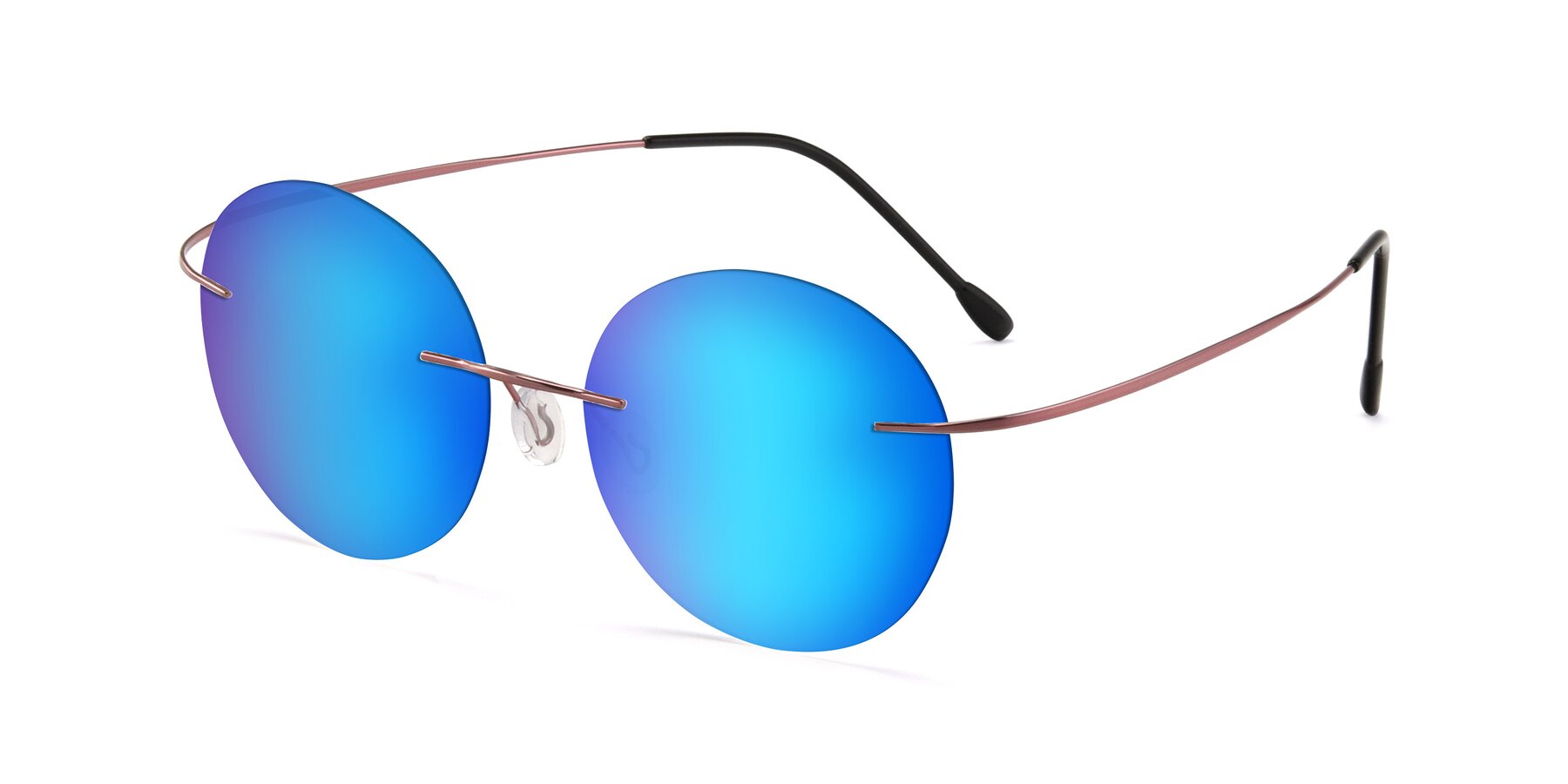 Angle of Leon in Light Pink with Blue Mirrored Lenses