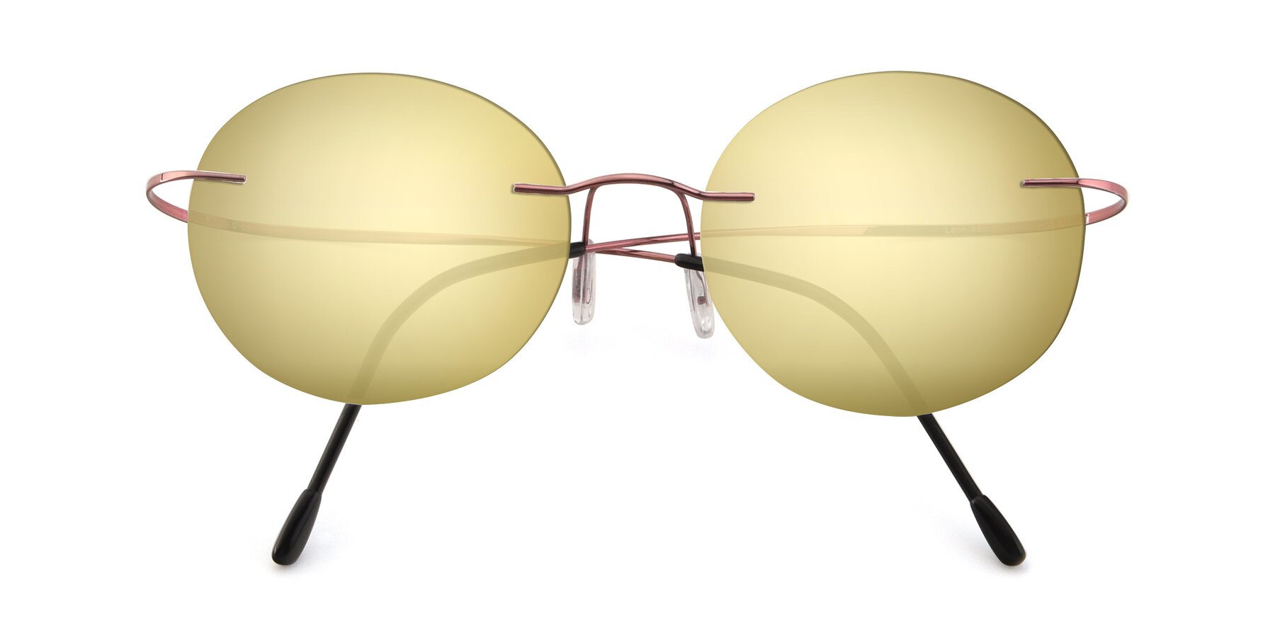 Light Pink Flexible Round Rimless Mirrored Sunglasses With Gold Sunwear Lenses Leon 8078