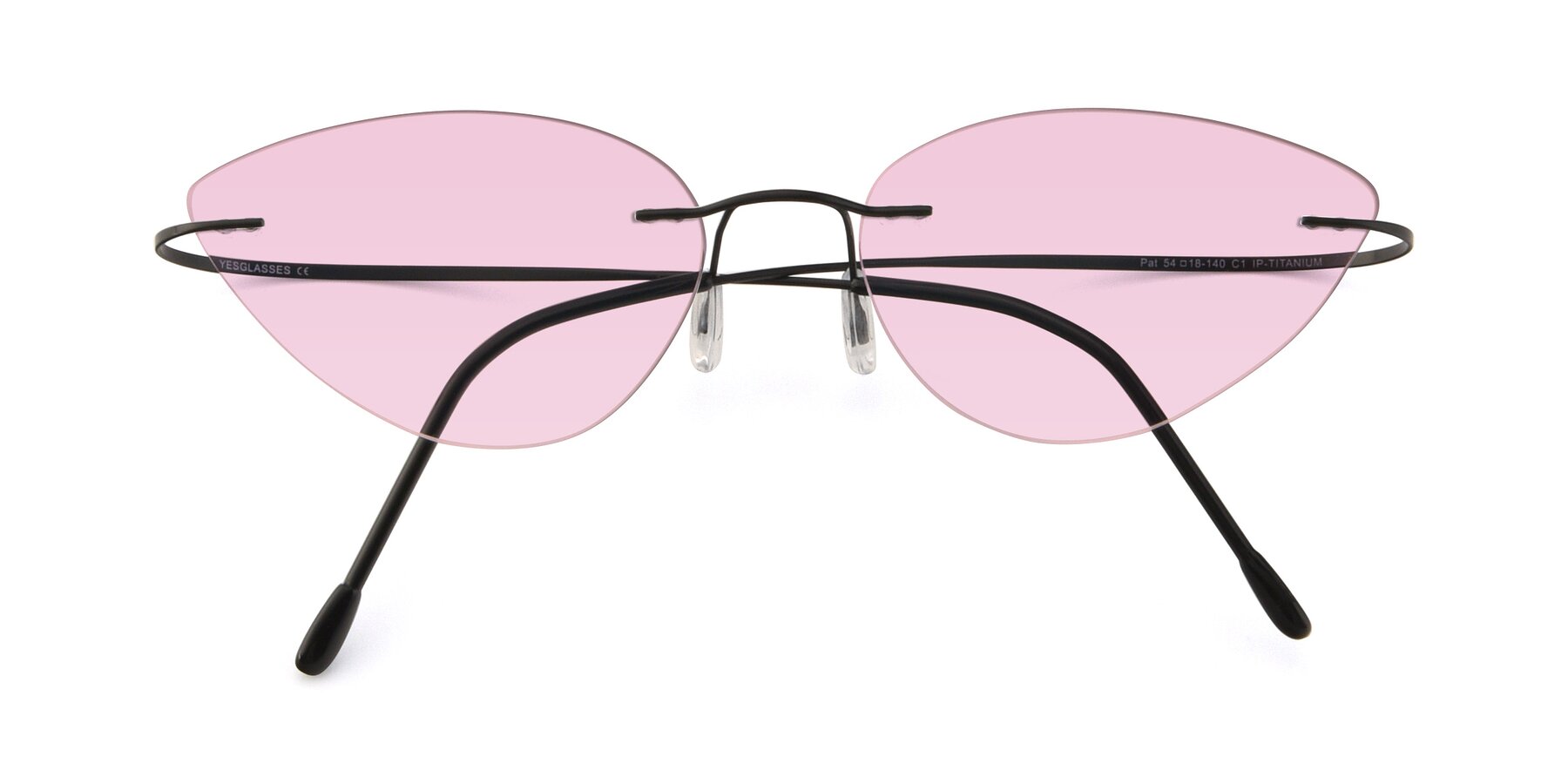 Folded Front of Pat in Black with Light Pink Tinted Lenses