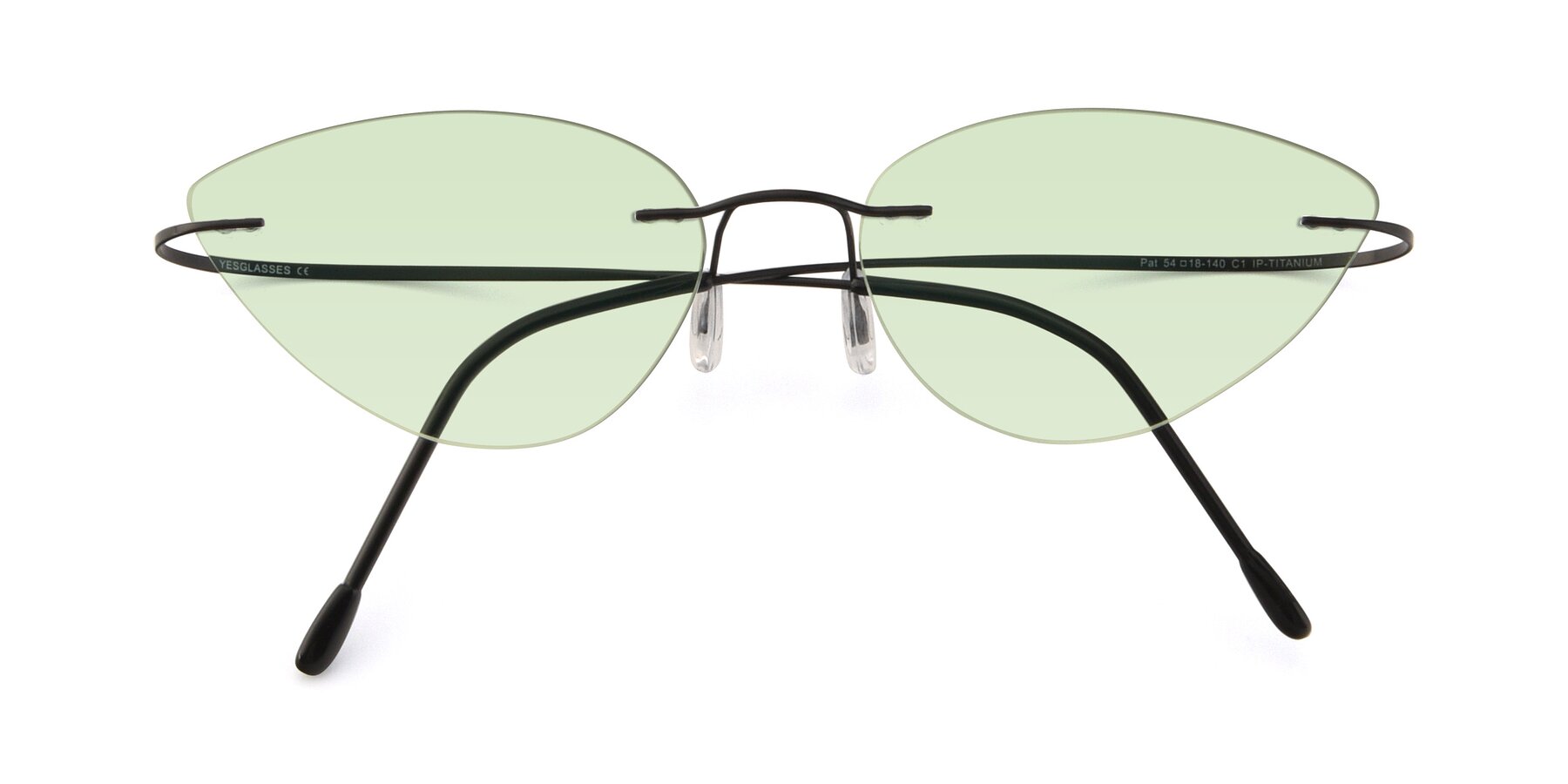 Folded Front of Pat in Black with Light Green Tinted Lenses