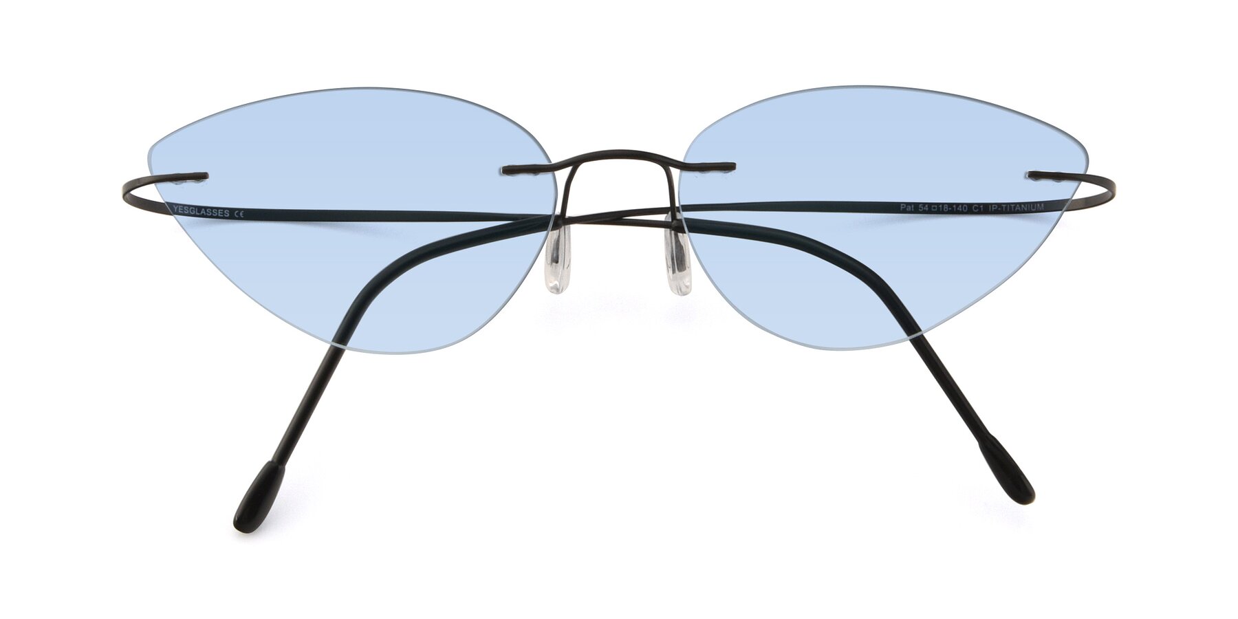 Folded Front of Pat in Black with Light Blue Tinted Lenses