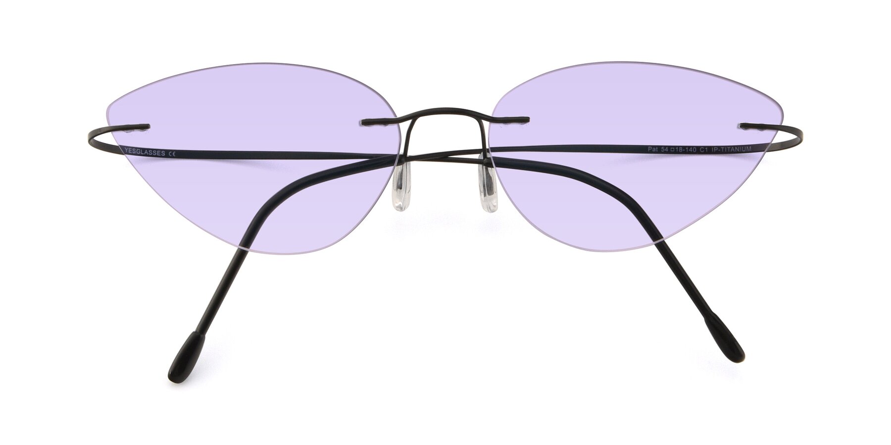 Folded Front of Pat in Black with Light Purple Tinted Lenses