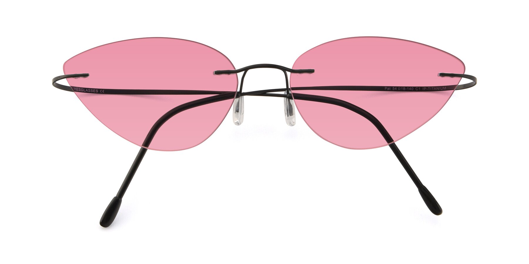 Folded Front of Pat in Black with Pink Tinted Lenses