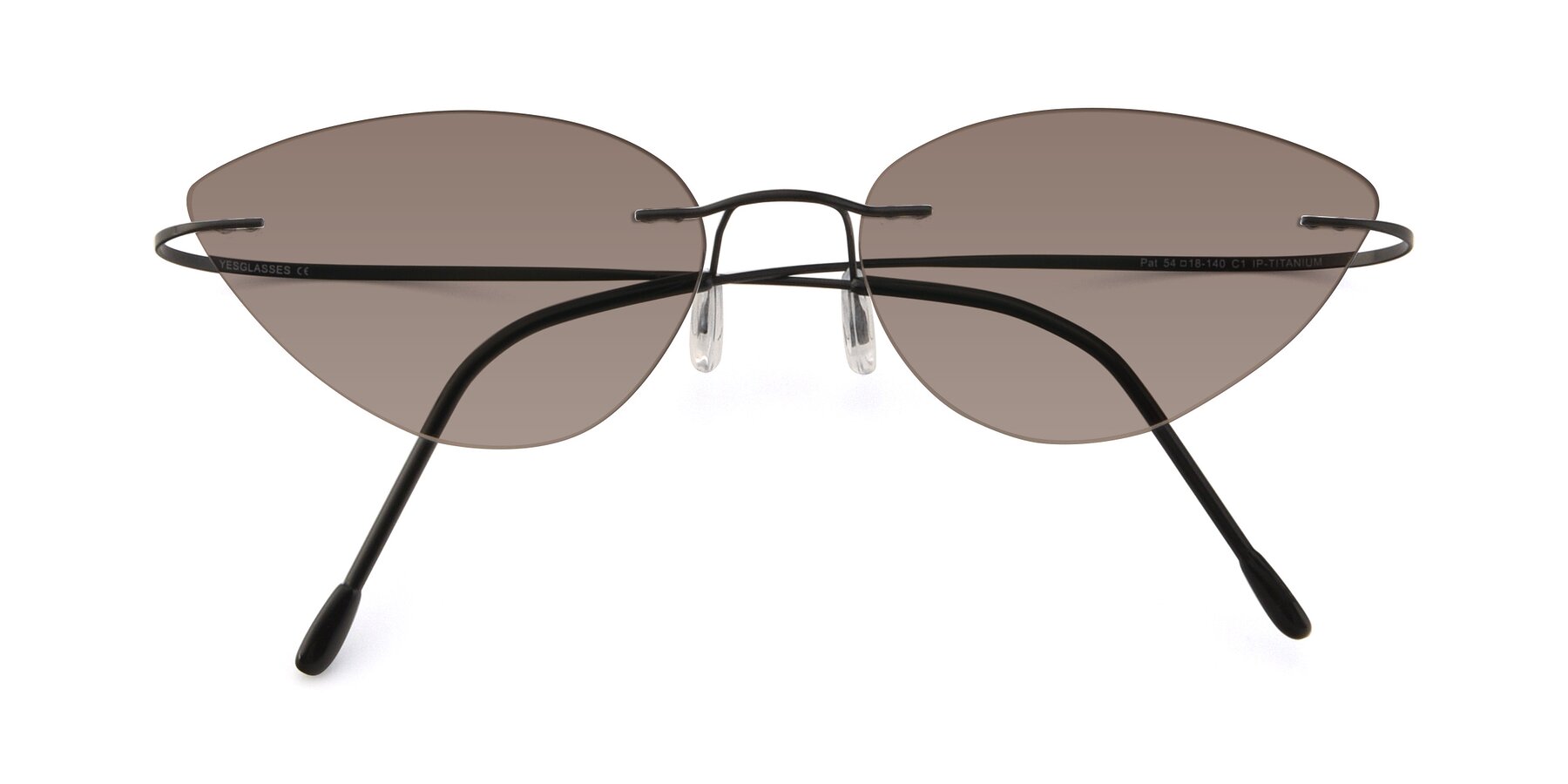 Folded Front of Pat in Black with Medium Brown Tinted Lenses