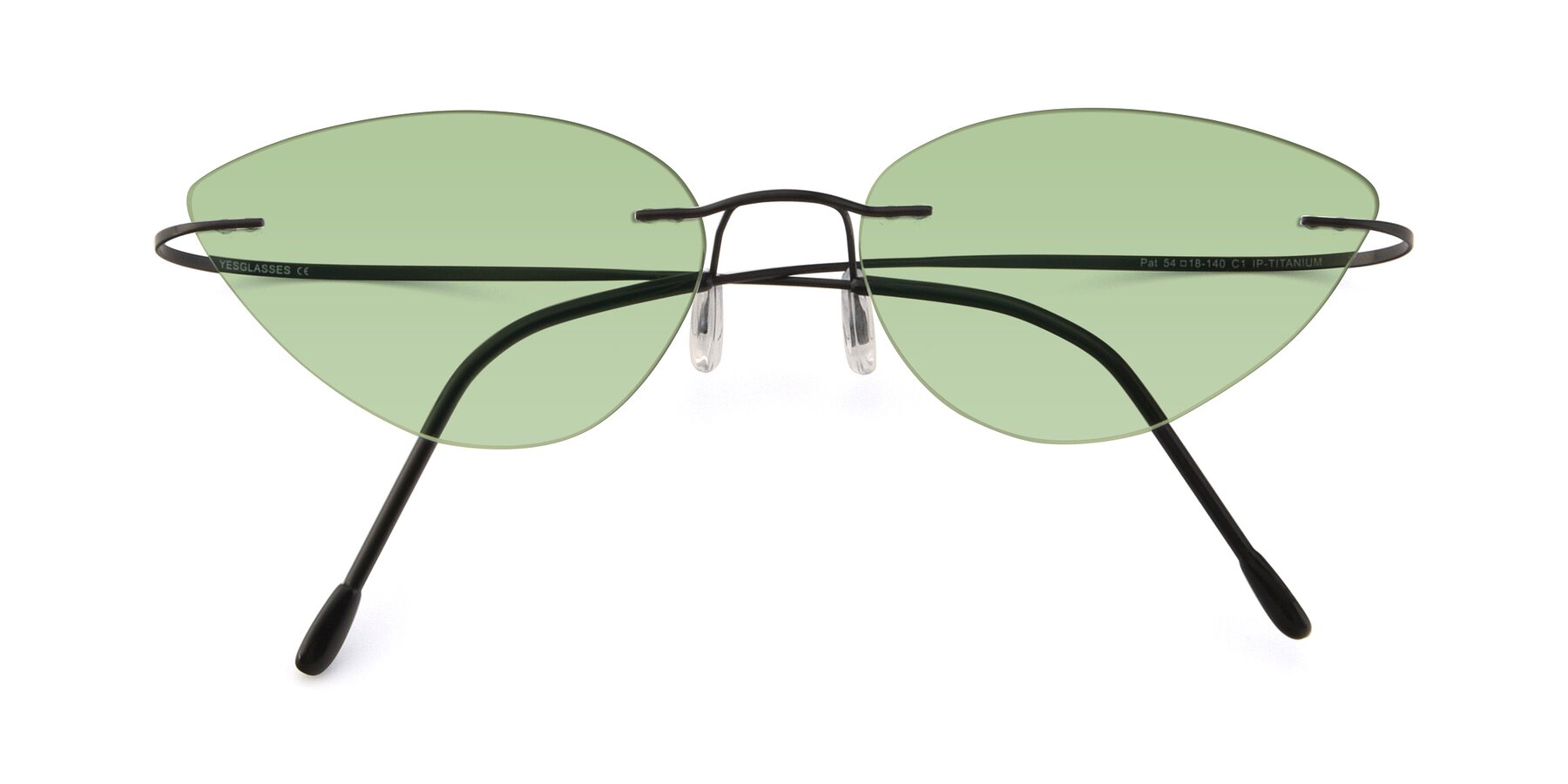 Folded Front of Pat in Black with Medium Green Tinted Lenses