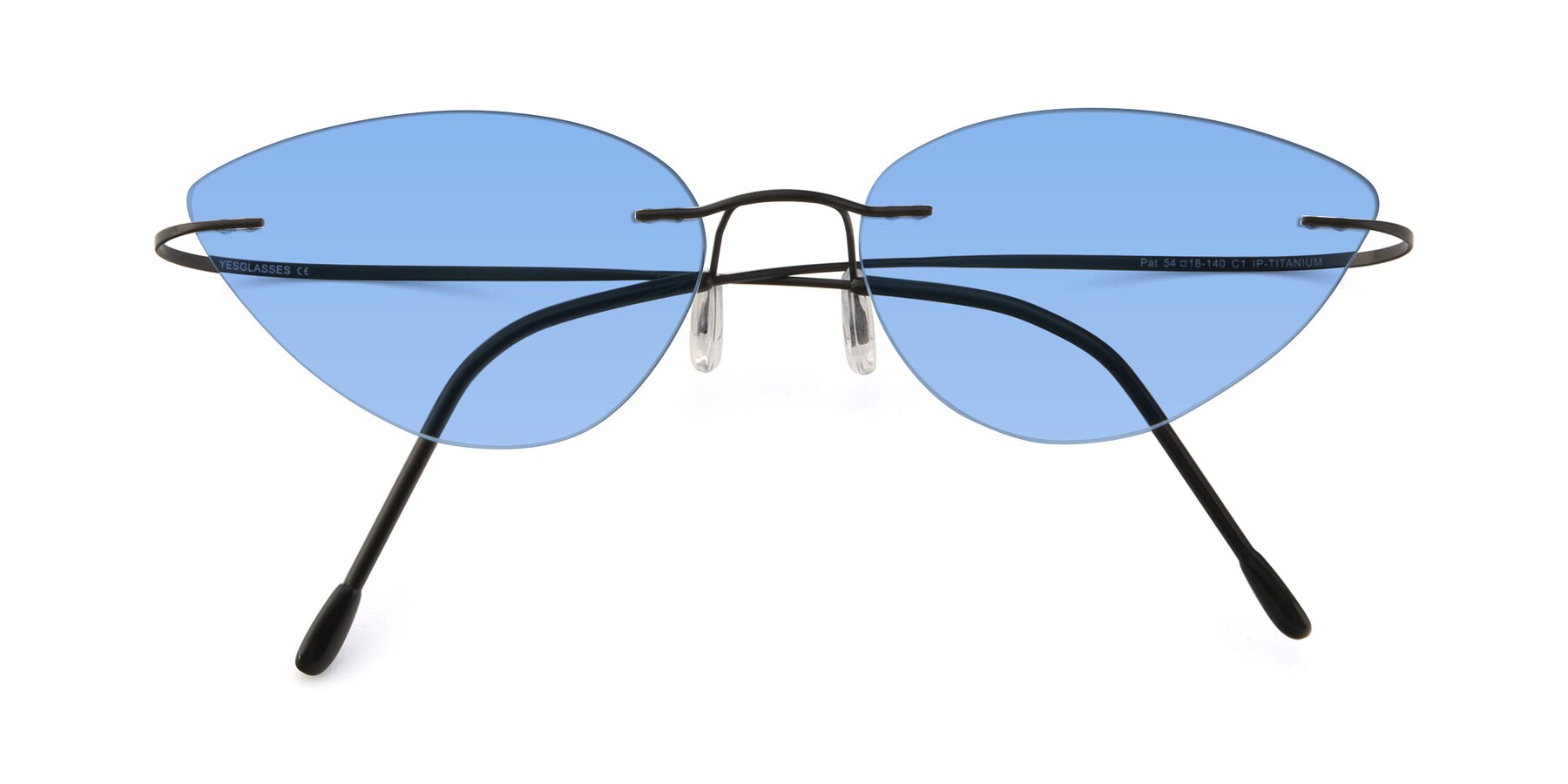 Folded Front of Pat in Black with Medium Blue Tinted Lenses