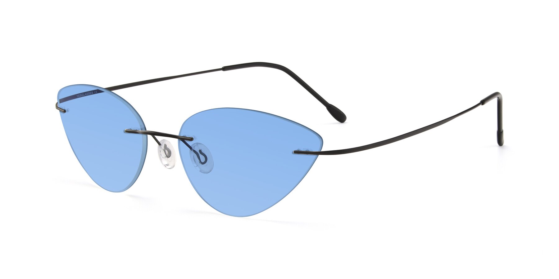 Angle of Pat in Black with Medium Blue Tinted Lenses