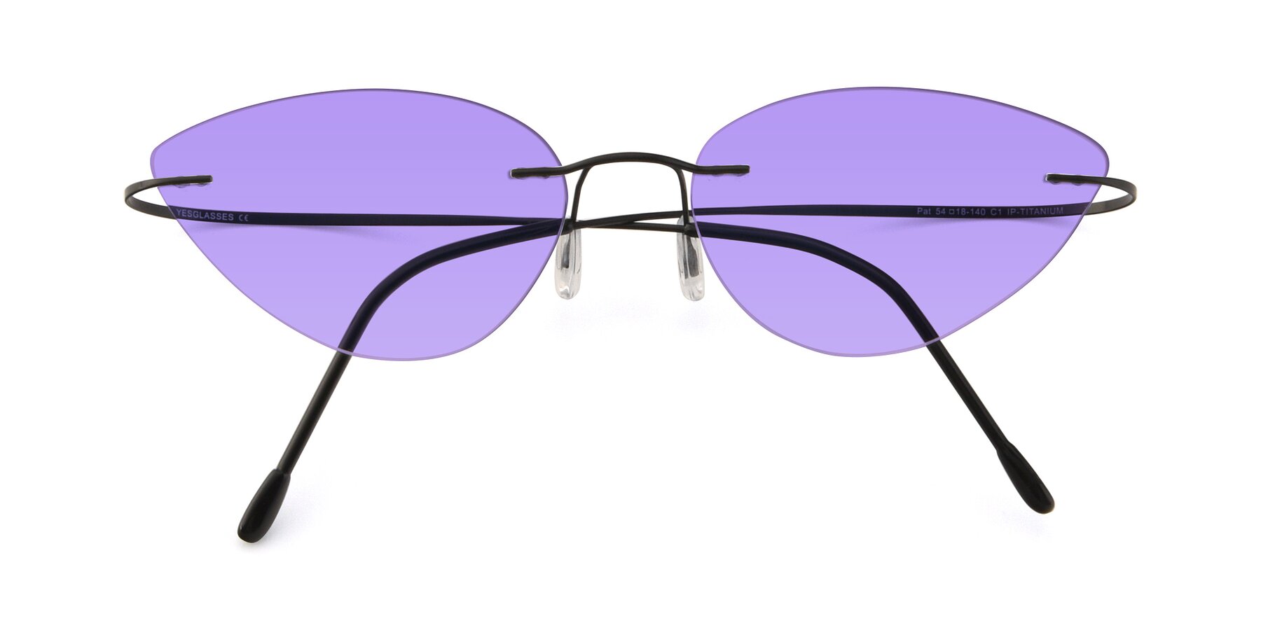 Folded Front of Pat in Black with Medium Purple Tinted Lenses