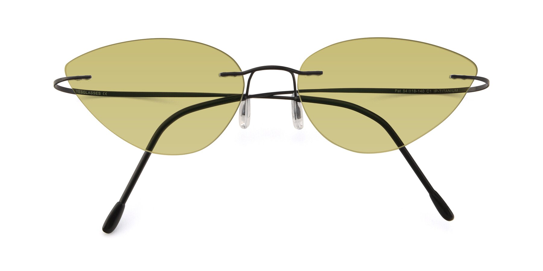 Folded Front of Pat in Black with Medium Champagne Tinted Lenses