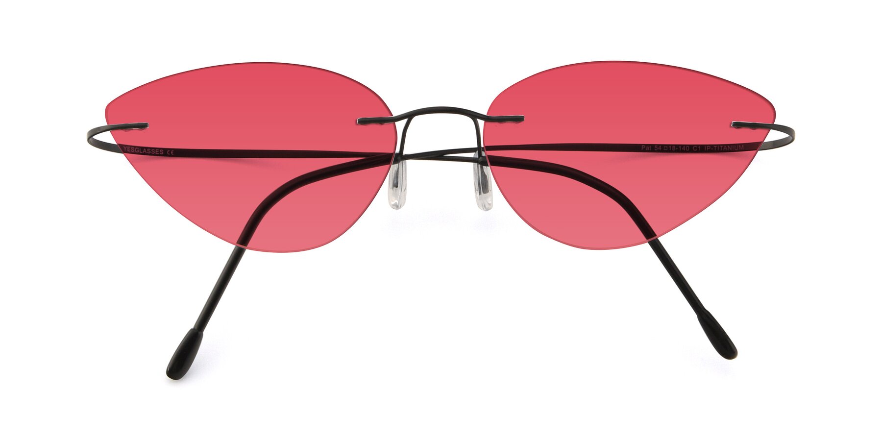 Folded Front of Pat in Black with Red Tinted Lenses