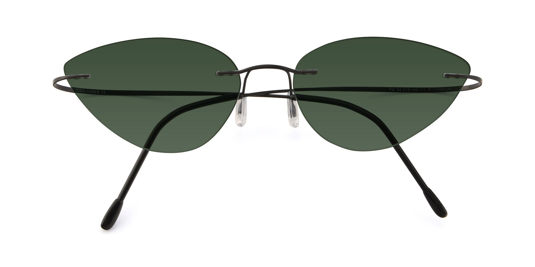 Folded Front of Pat in Black with Green Tinted Lenses