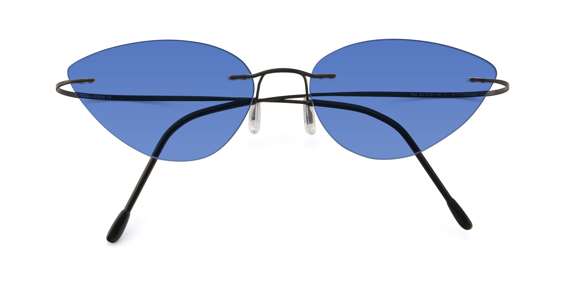 Folded Front of Pat in Black with Blue Tinted Lenses