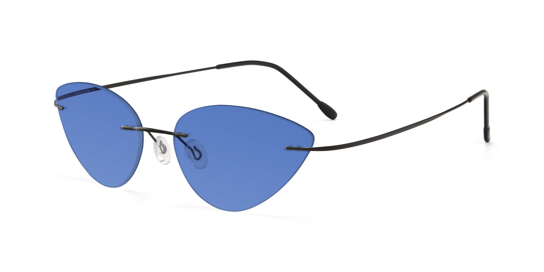 Angle of Pat in Black with Blue Tinted Lenses