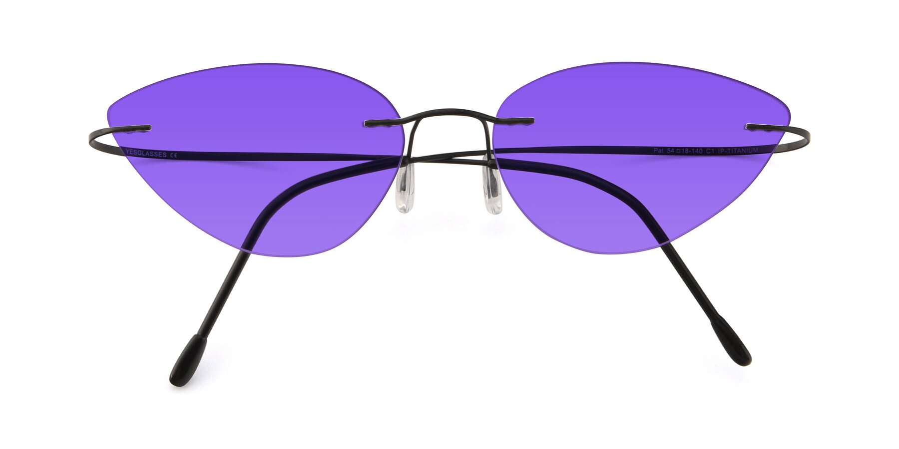 Folded Front of Pat in Black with Purple Tinted Lenses