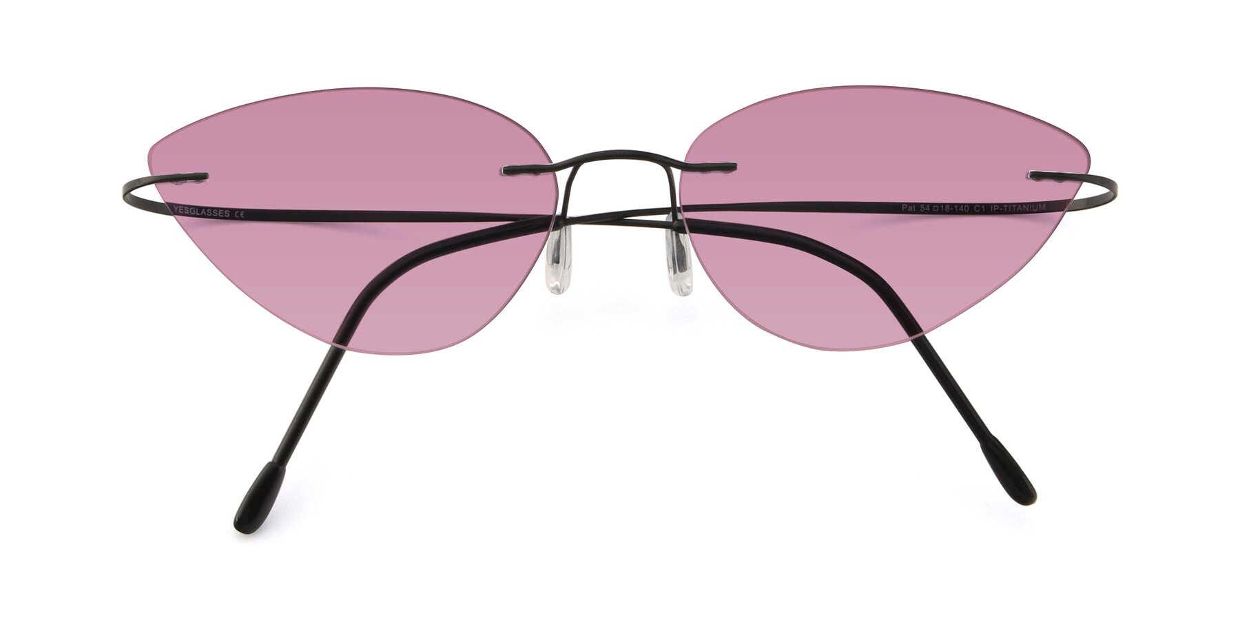 Folded Front of Pat in Black with Medium Wine Tinted Lenses