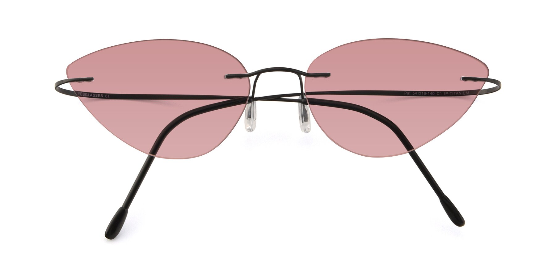 Folded Front of Pat in Black with Medium Garnet Tinted Lenses