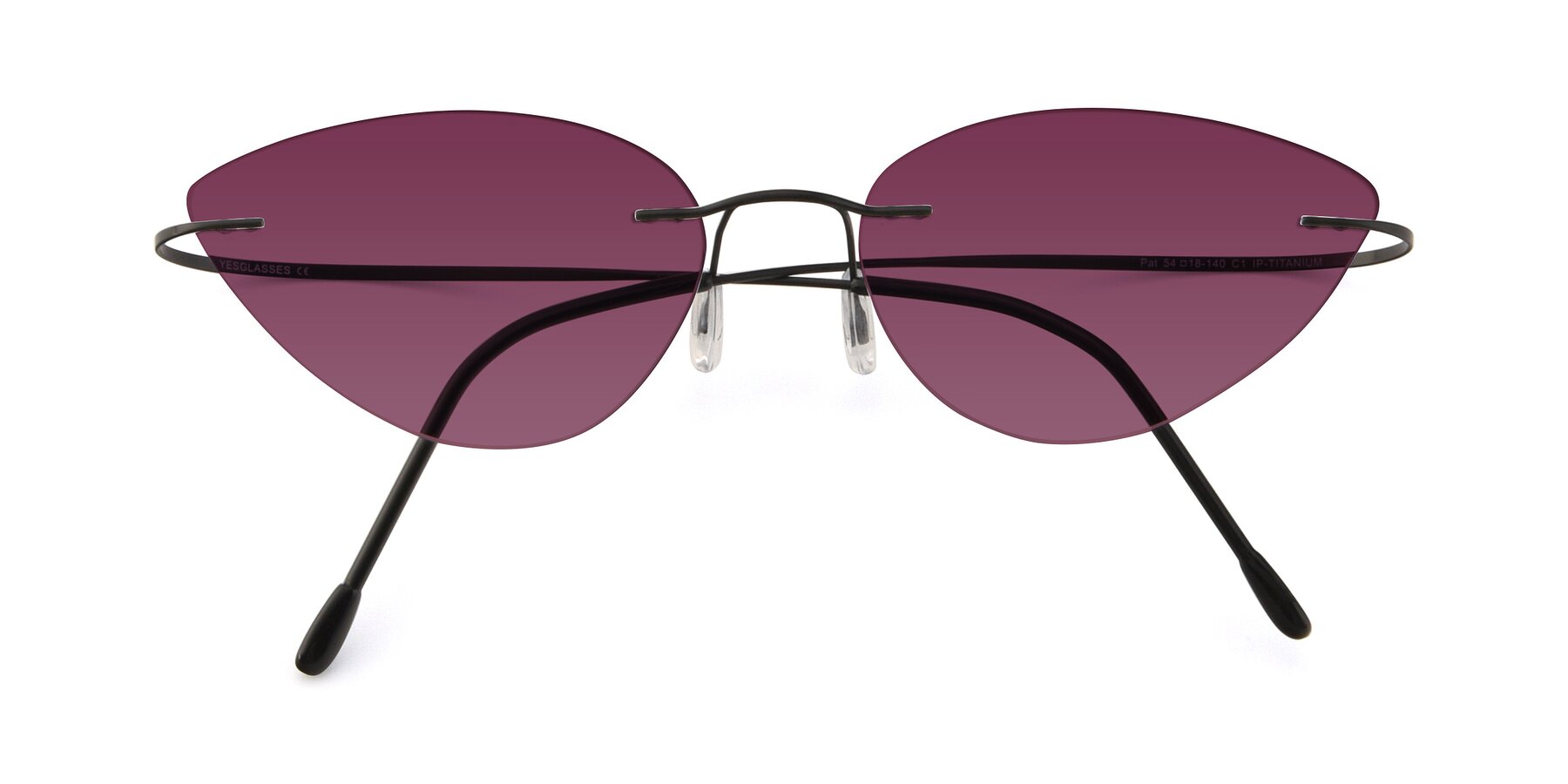 Folded Front of Pat in Black with Wine Tinted Lenses