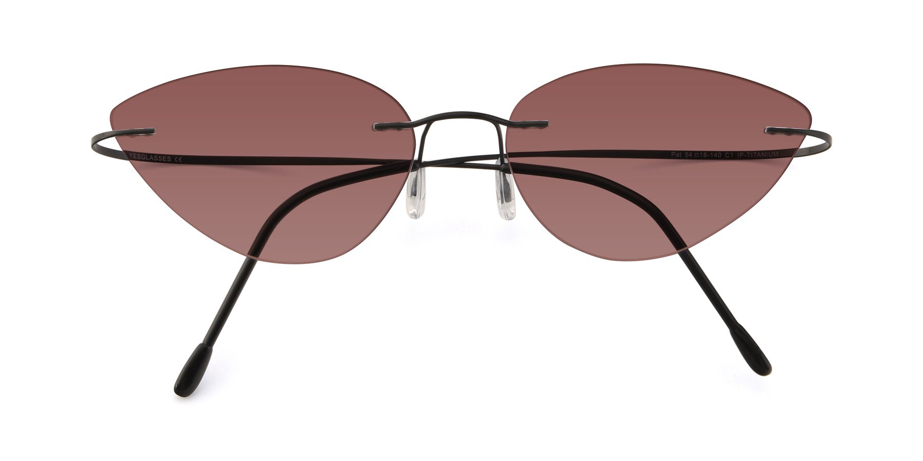 Folded Front of Pat in Black with Garnet Tinted Lenses