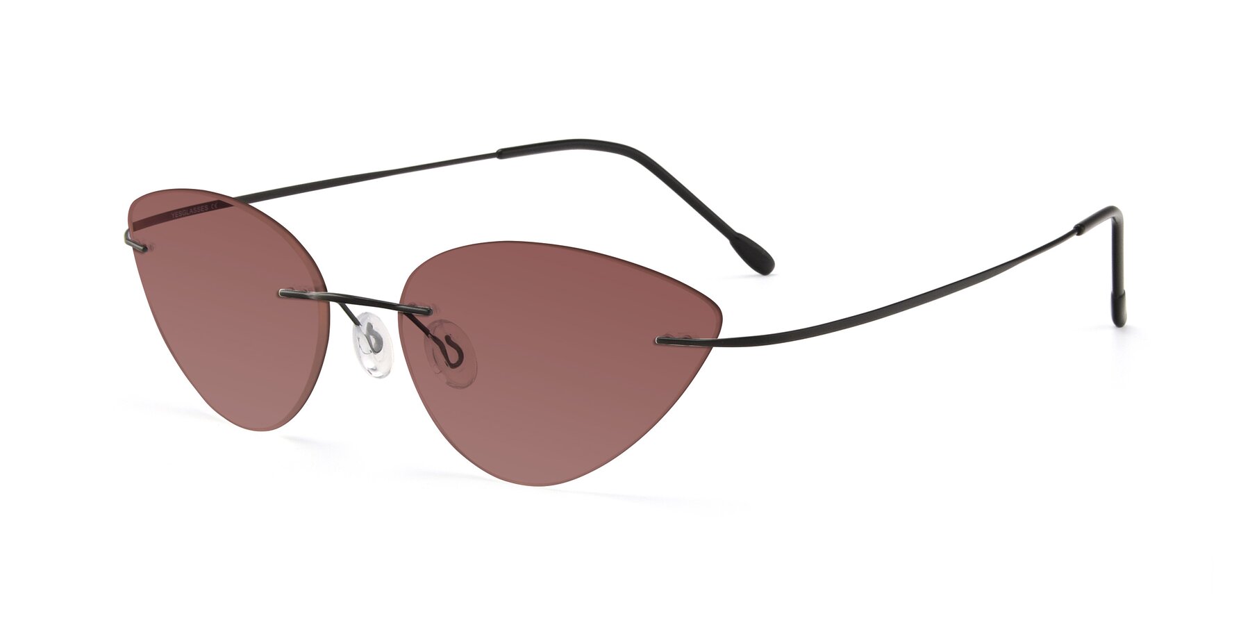 Angle of Pat in Black with Garnet Tinted Lenses