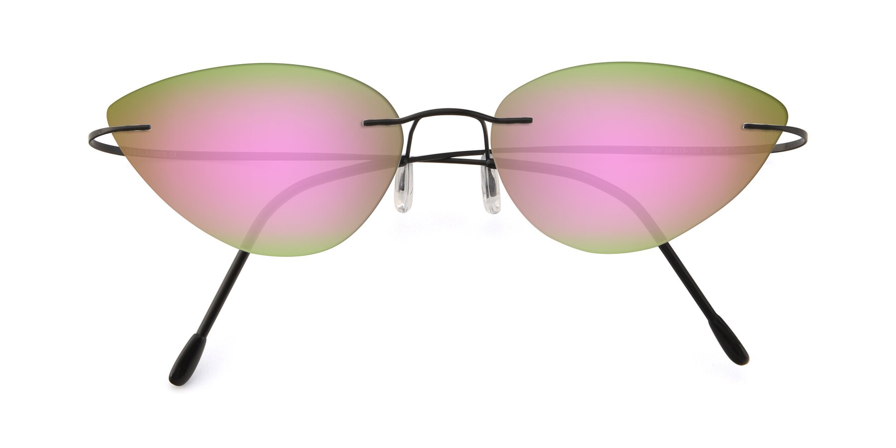 Folded Front of Pat in Black with Pink Mirrored Lenses