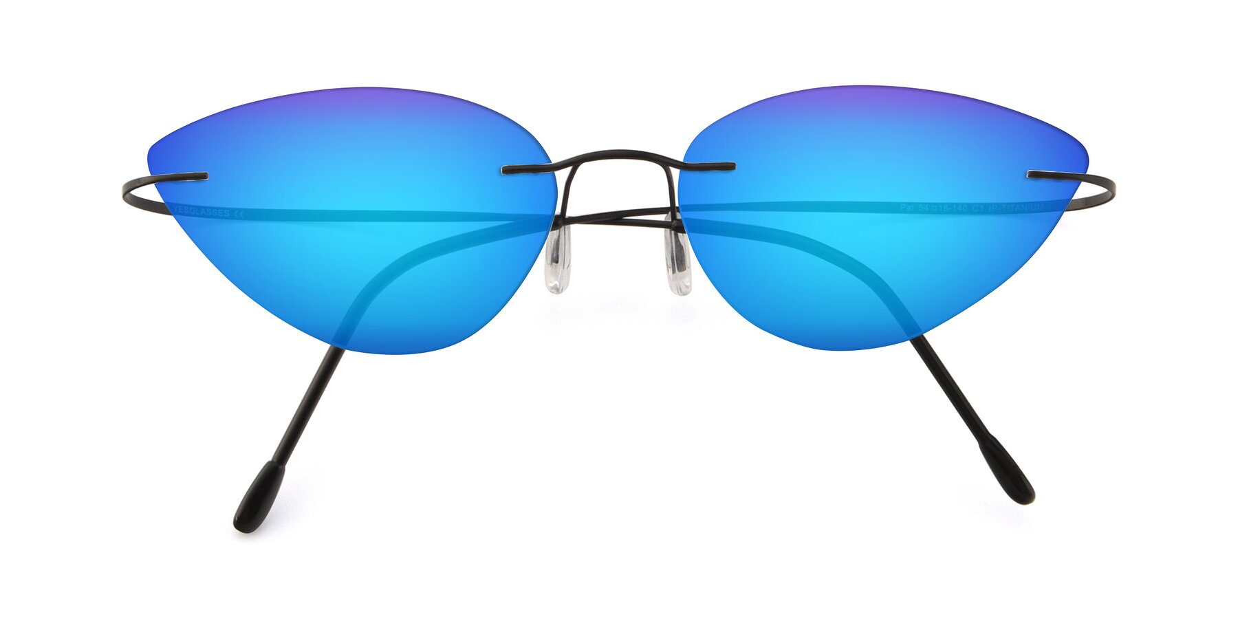 Folded Front of Pat in Black with Blue Mirrored Lenses