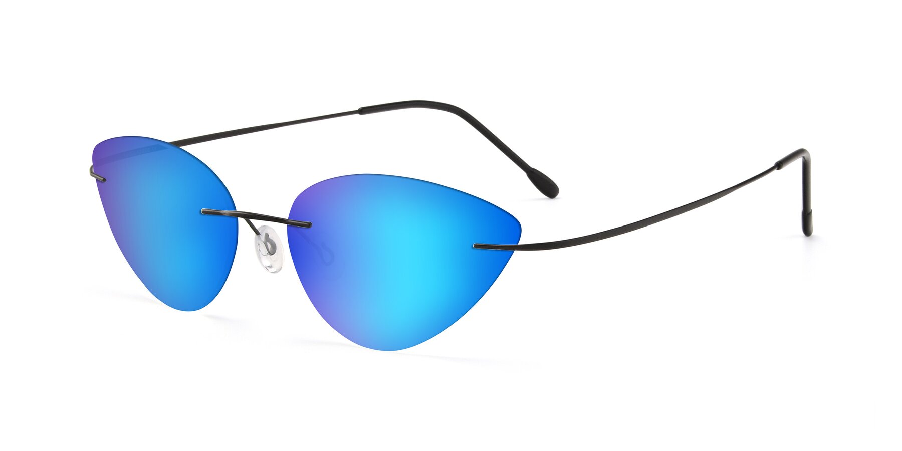 Angle of Pat in Black with Blue Mirrored Lenses
