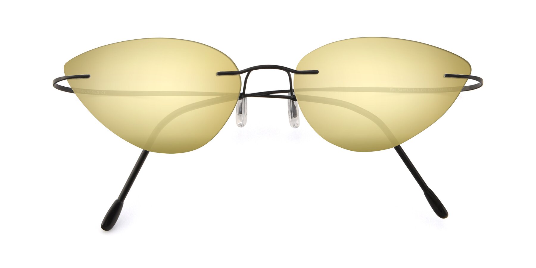 Folded Front of Pat in Black with Gold Mirrored Lenses