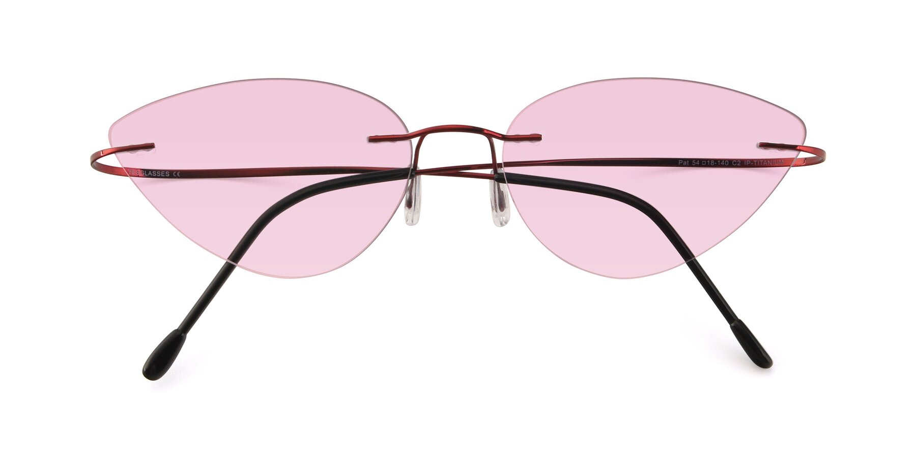 Folded Front of Pat in Wine with Light Pink Tinted Lenses
