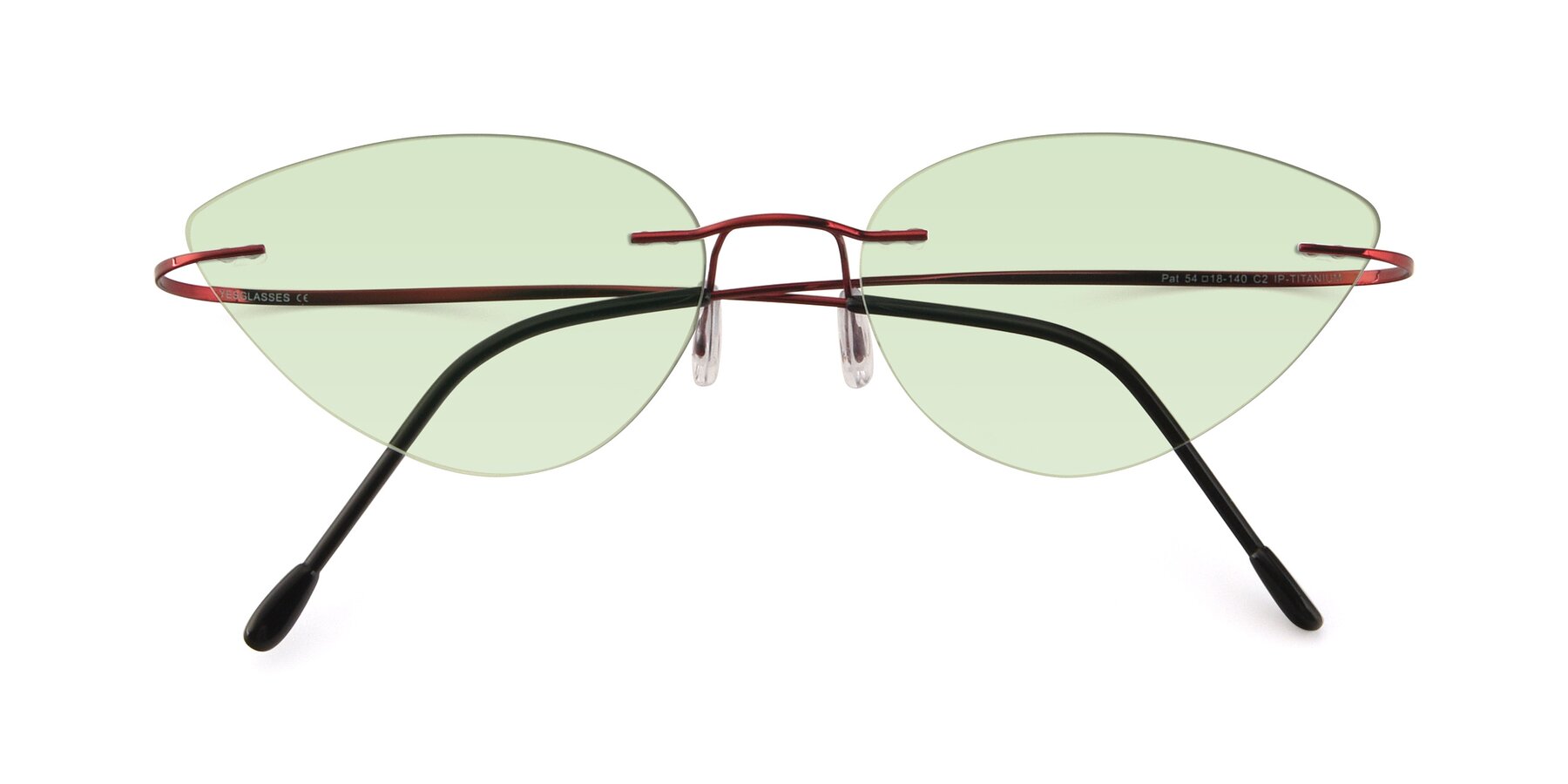 Folded Front of Pat in Wine with Light Green Tinted Lenses