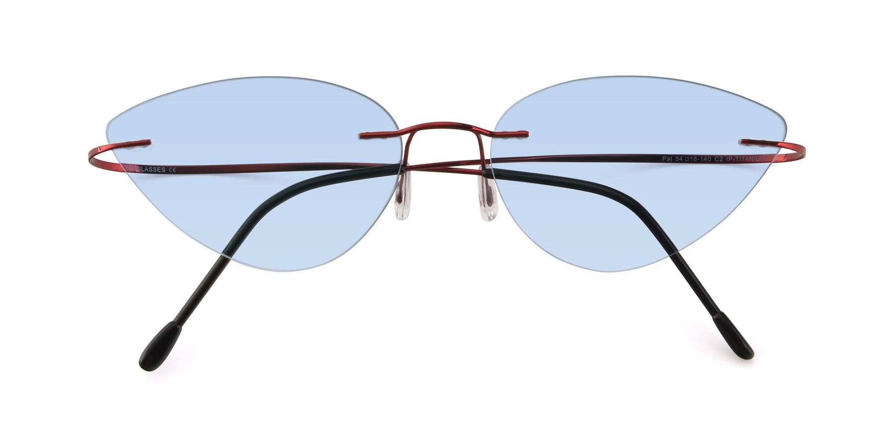 Folded Front of Pat in Wine with Light Blue Tinted Lenses